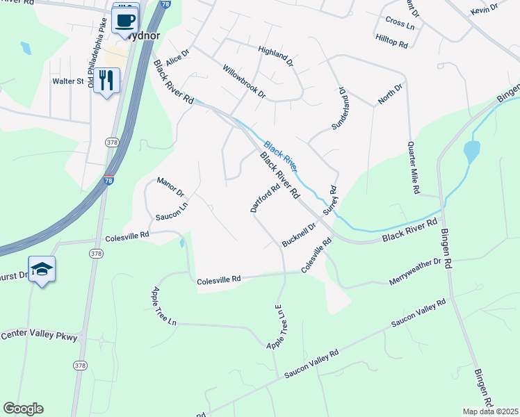 map of restaurants, bars, coffee shops, grocery stores, and more near 1909 Dartford Road in Bethlehem