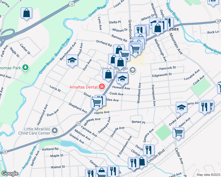 map of restaurants, bars, coffee shops, grocery stores, and more near 498 Union Avenue in Middlesex