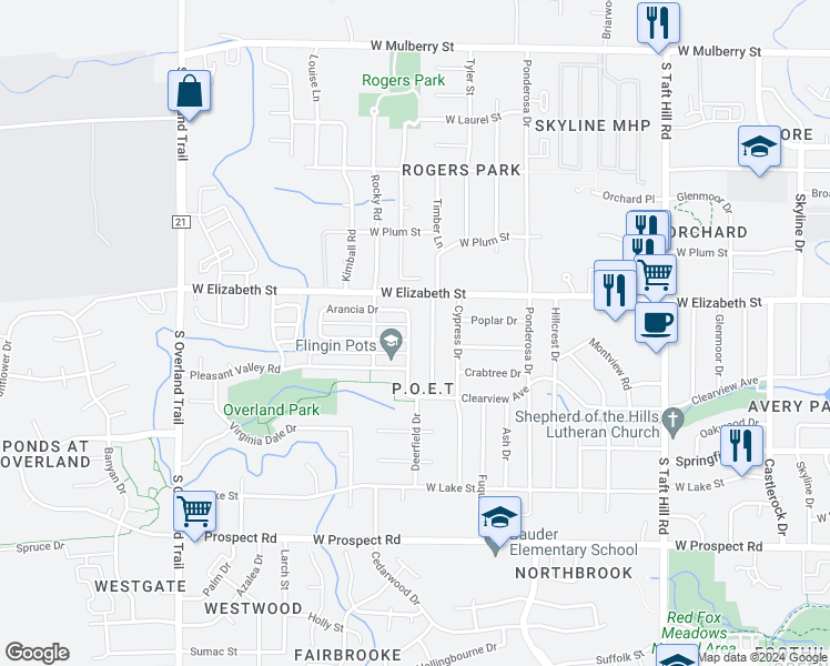 map of restaurants, bars, coffee shops, grocery stores, and more near 1038 Argento Drive in Fort Collins