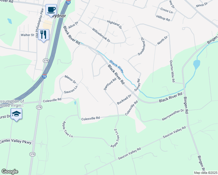 map of restaurants, bars, coffee shops, grocery stores, and more near 1909 Dartford Road in Bethlehem