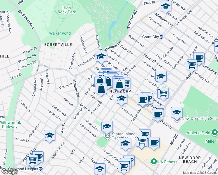 map of restaurants, bars, coffee shops, grocery stores, and more near in Staten Island