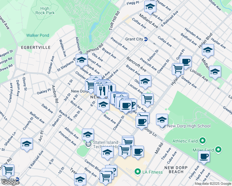 map of restaurants, bars, coffee shops, grocery stores, and more near 71 Jacques Avenue in Staten Island