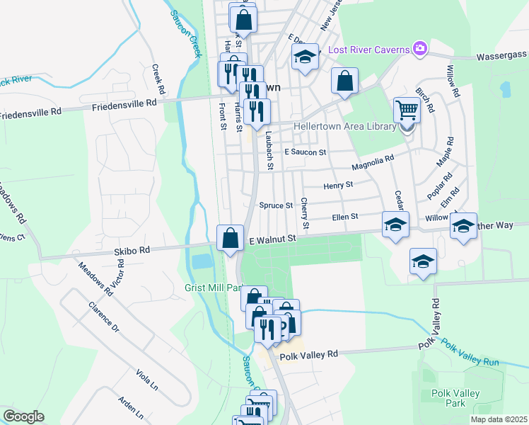map of restaurants, bars, coffee shops, grocery stores, and more near 162 New Street in Hellertown