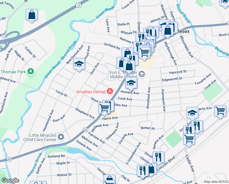 map of restaurants, bars, coffee shops, grocery stores, and more near 498 Union Avenue in Middlesex