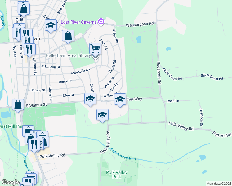 map of restaurants, bars, coffee shops, grocery stores, and more near 851 Willow Road in Hellertown