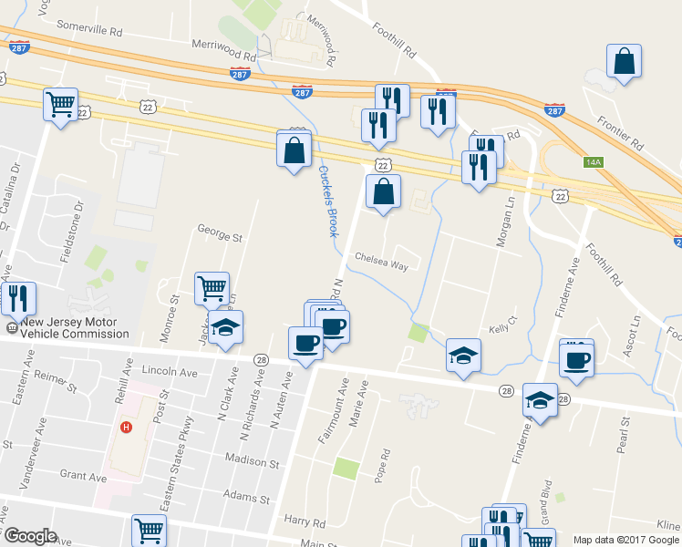 map of restaurants, bars, coffee shops, grocery stores, and more near 185 Adamsville Road North in Bridgewater