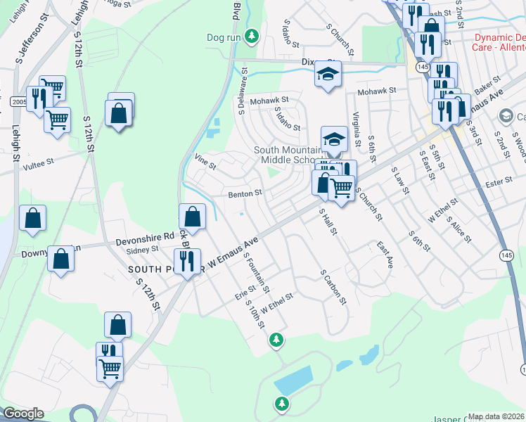 map of restaurants, bars, coffee shops, grocery stores, and more near 827 West Emaus Avenue in Allentown