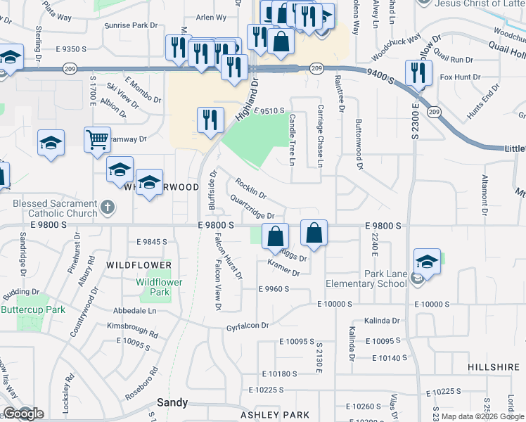 map of restaurants, bars, coffee shops, grocery stores, and more near 2035 Quartzridge Drive in Sandy