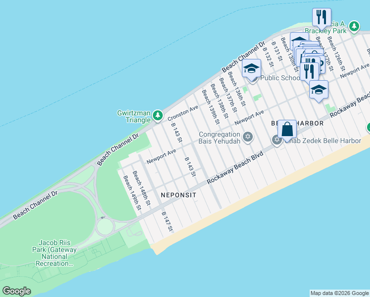 map of restaurants, bars, coffee shops, grocery stores, and more near 3-38 B 143 Street in Queens