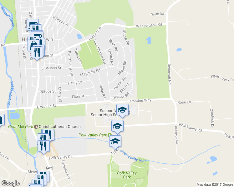 map of restaurants, bars, coffee shops, grocery stores, and more near 827 Elm Road in Hellertown