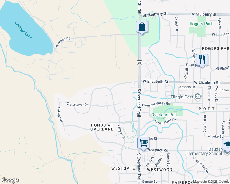map of restaurants, bars, coffee shops, grocery stores, and more near 3215 Fiore Court in Fort Collins