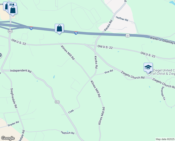 map of restaurants, bars, coffee shops, grocery stores, and more near 1710 Kecks Road in Breinigsville