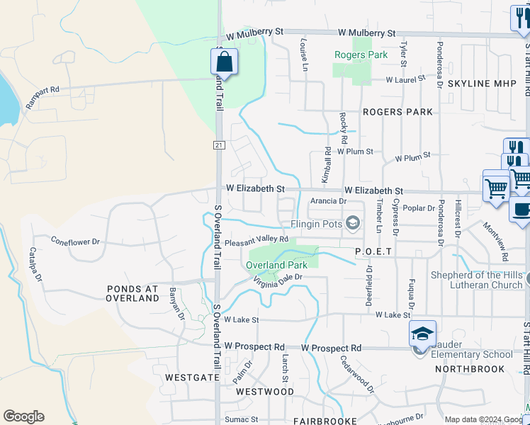 map of restaurants, bars, coffee shops, grocery stores, and more near 1024 Tierra Lane in Fort Collins