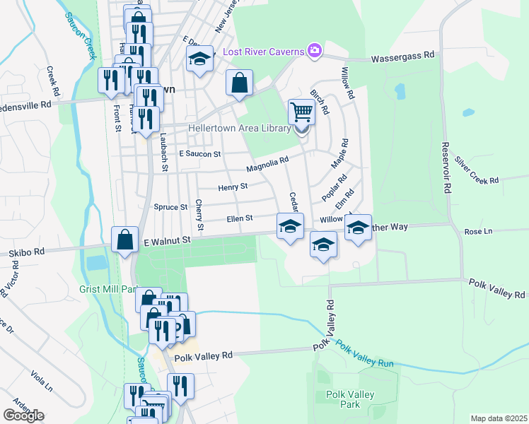 map of restaurants, bars, coffee shops, grocery stores, and more near 574 Ellen Street in Hellertown