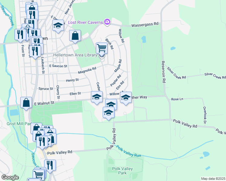 map of restaurants, bars, coffee shops, grocery stores, and more near 827 Elm Road in Hellertown