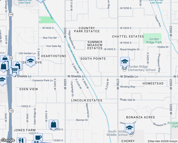 map of restaurants, bars, coffee shops, grocery stores, and more near 9782 Chesapeake Drive in South Jordan
