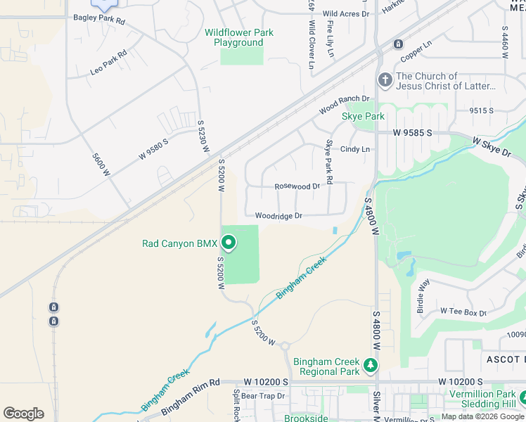 map of restaurants, bars, coffee shops, grocery stores, and more near 5103 Woodridge Drive in South Jordan