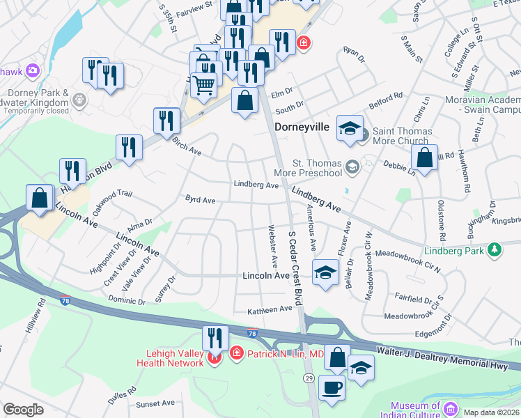 map of restaurants, bars, coffee shops, grocery stores, and more near 1025 Jefferson Avenue in Allentown