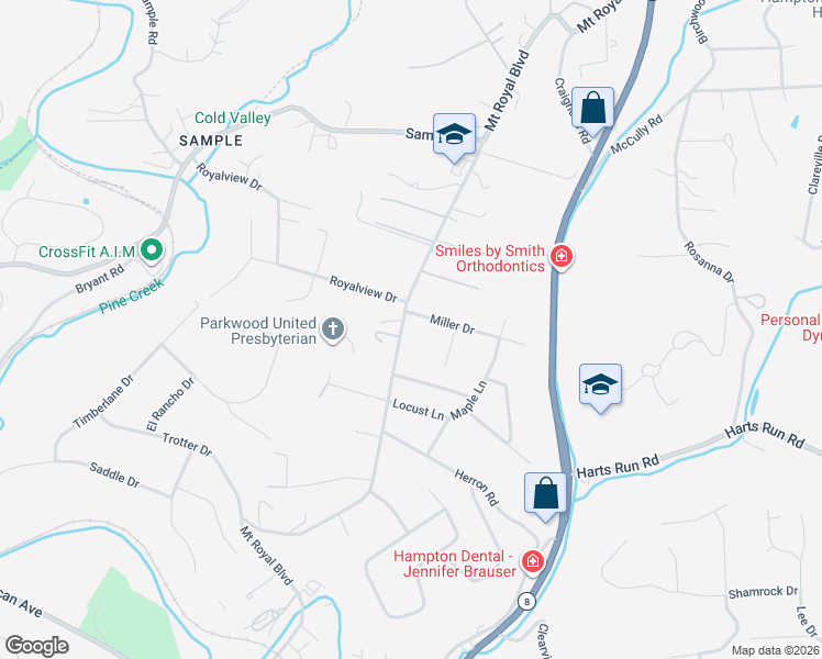 map of restaurants, bars, coffee shops, grocery stores, and more near 4312 Mount Royal Boulevard in Hampton Township