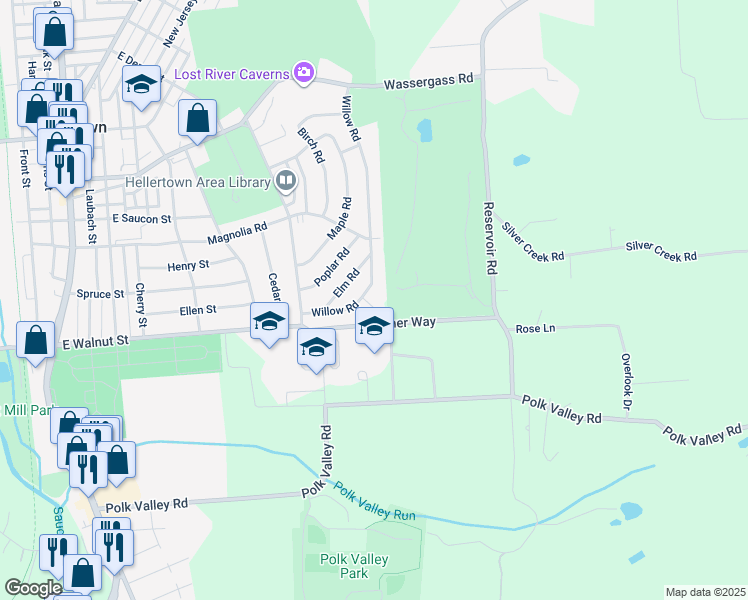 map of restaurants, bars, coffee shops, grocery stores, and more near 145 Beech Circle in Hellertown