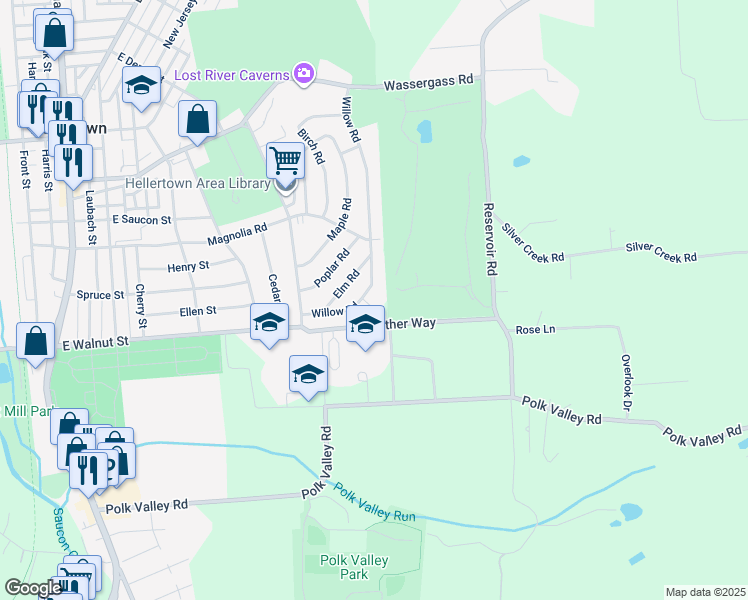 map of restaurants, bars, coffee shops, grocery stores, and more near 145 Beech Circle in Hellertown