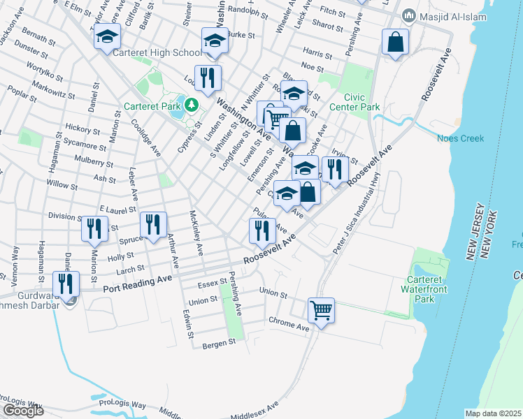map of restaurants, bars, coffee shops, grocery stores, and more near 31 Atlantic Street in Carteret