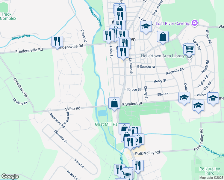 map of restaurants, bars, coffee shops, grocery stores, and more near 162 Front Street in Hellertown