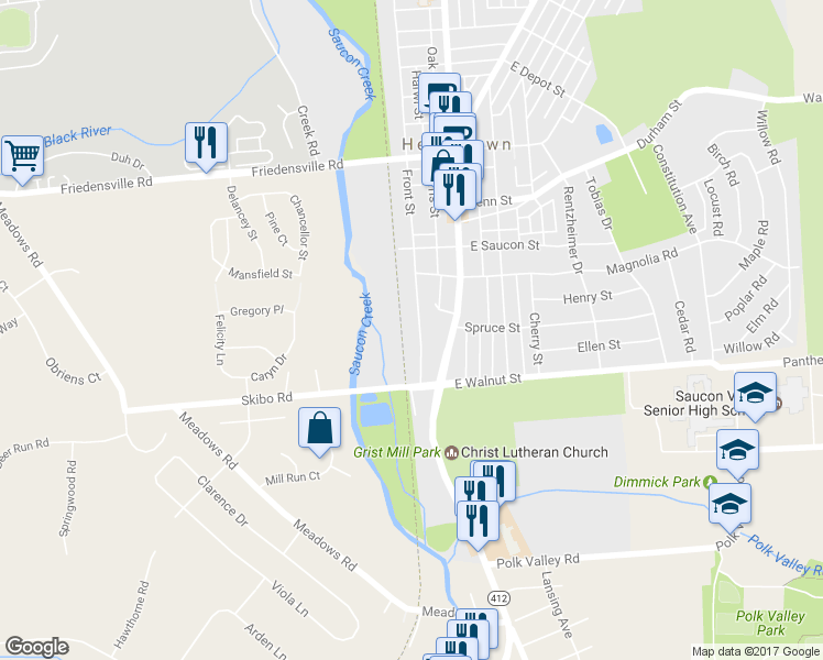 map of restaurants, bars, coffee shops, grocery stores, and more near 162 Front Street in Hellertown