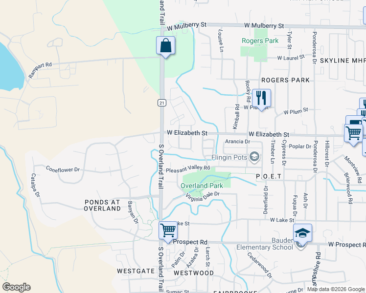 map of restaurants, bars, coffee shops, grocery stores, and more near 1042 Tierra Lane in Fort Collins