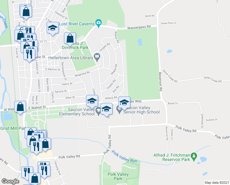 map of restaurants, bars, coffee shops, grocery stores, and more near 850 Elm Road in Hellertown