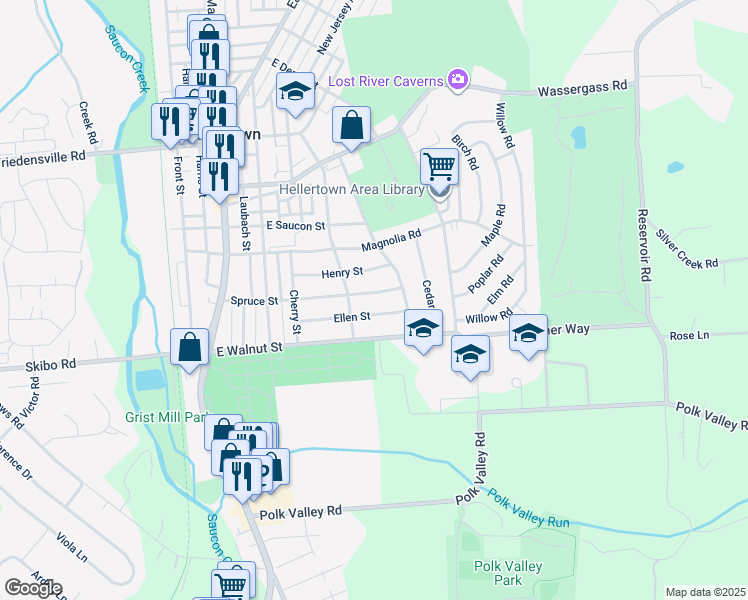 map of restaurants, bars, coffee shops, grocery stores, and more near 534 Spruce Street in Hellertown