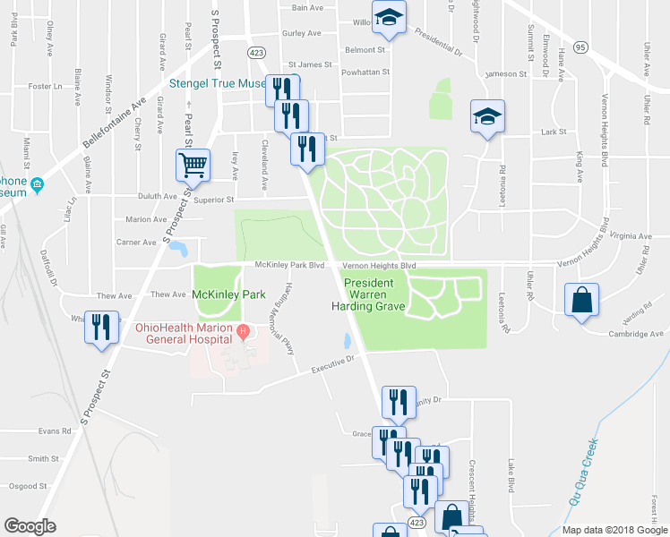 map of restaurants, bars, coffee shops, grocery stores, and more near 820 Delaware Avenue in Marion
