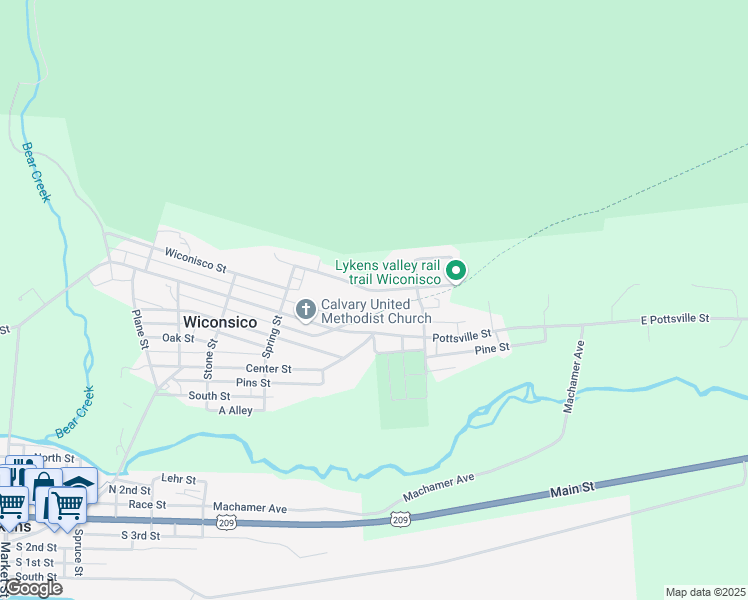 map of restaurants, bars, coffee shops, grocery stores, and more near 601 Mountain Street in Wiconisco
