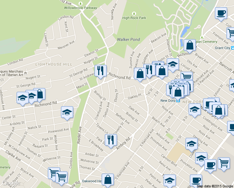 map of restaurants, bars, coffee shops, grocery stores, and more near 76 Ilion Place in Staten Island