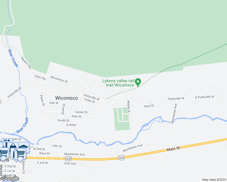 map of restaurants, bars, coffee shops, grocery stores, and more near 601 Mountain Street in Wiconisco