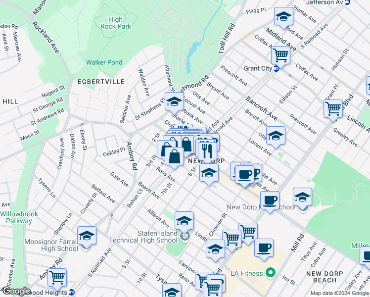 map of restaurants, bars, coffee shops, grocery stores, and more near in Staten Island