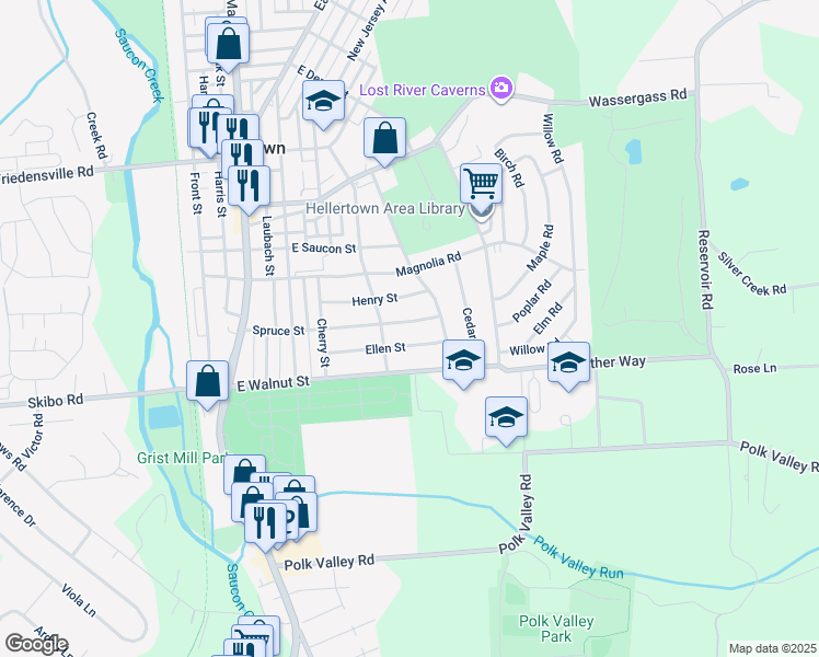 map of restaurants, bars, coffee shops, grocery stores, and more near 534 Spruce Street in Hellertown