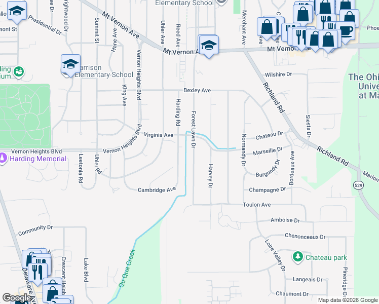 map of restaurants, bars, coffee shops, grocery stores, and more near 870 Cambridge Avenue in Marion