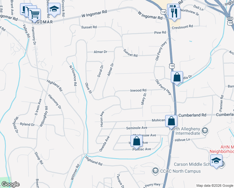 map of restaurants, bars, coffee shops, grocery stores, and more near 461 Olive Street in Pittsburgh