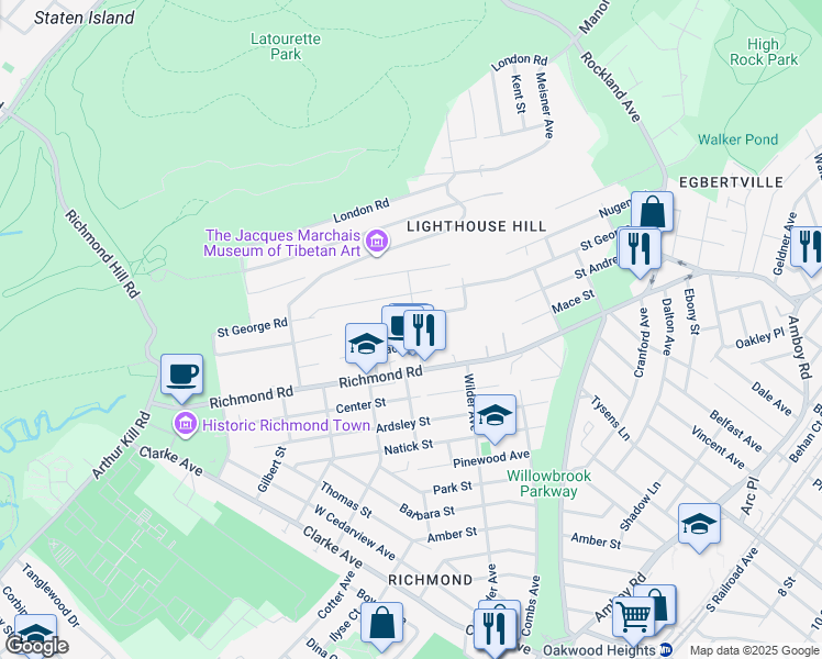 map of restaurants, bars, coffee shops, grocery stores, and more near 254 Mace Street in Staten Island