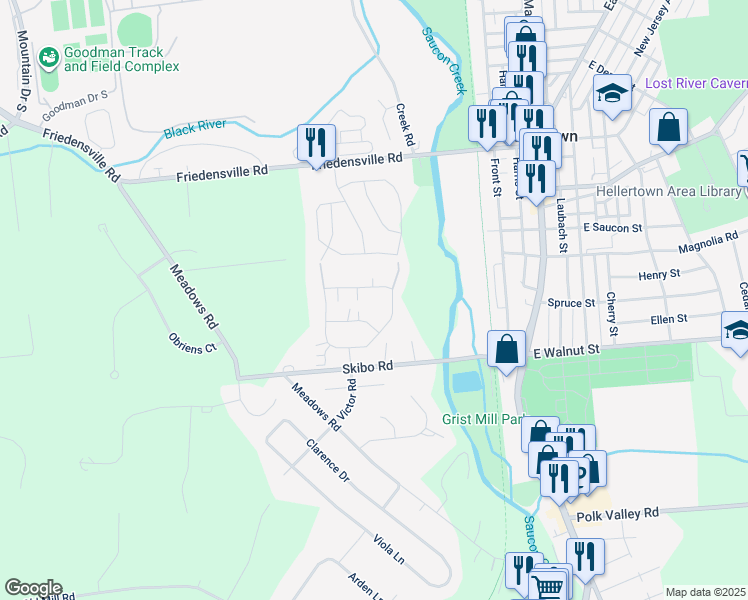 map of restaurants, bars, coffee shops, grocery stores, and more near 1892 Gregory Place in Hellertown
