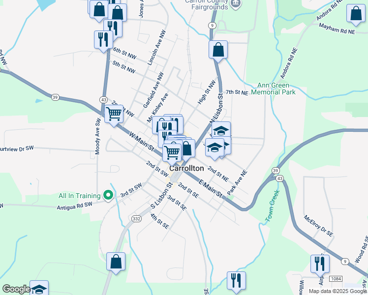 map of restaurants, bars, coffee shops, grocery stores, and more near in Carrollton