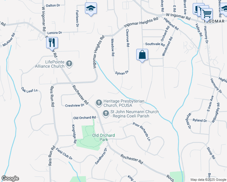 map of restaurants, bars, coffee shops, grocery stores, and more near 2300 Salem Drive in Pittsburgh
