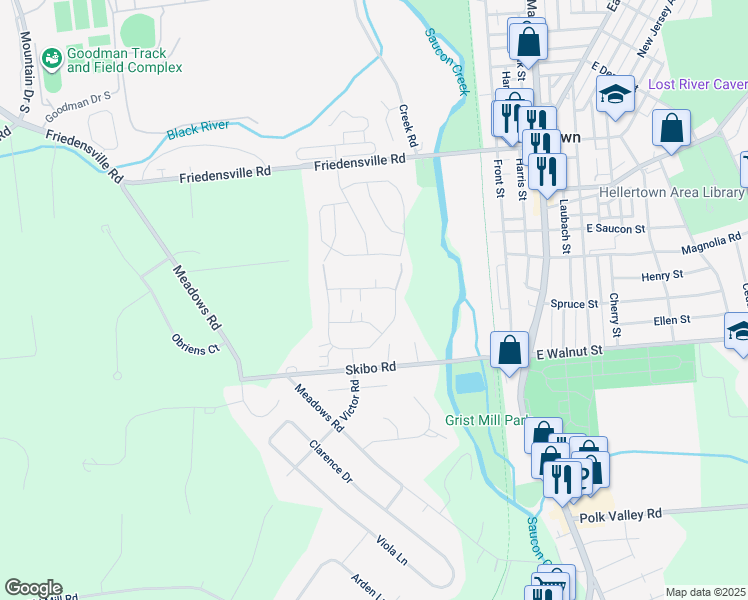 map of restaurants, bars, coffee shops, grocery stores, and more near 1886 Gregory Place in Hellertown