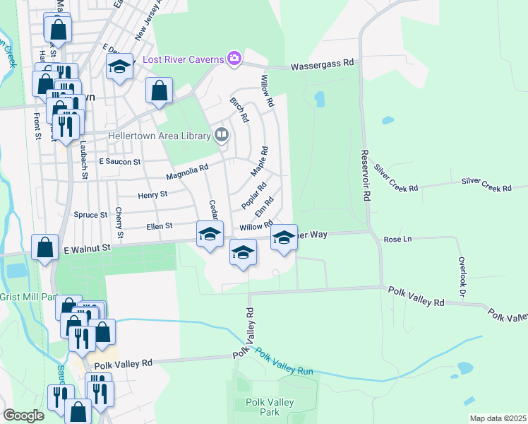 map of restaurants, bars, coffee shops, grocery stores, and more near 856 Elm Road in Hellertown