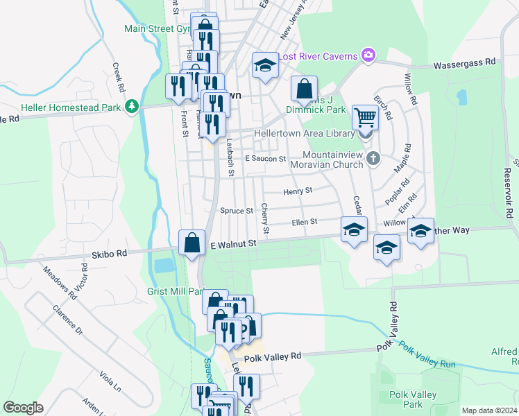 map of restaurants, bars, coffee shops, grocery stores, and more near 111 Spruce Street in Hellertown