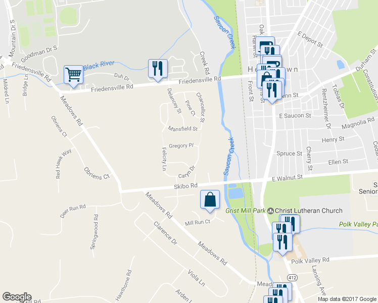 map of restaurants, bars, coffee shops, grocery stores, and more near 1886 Gregory Place in Hellertown