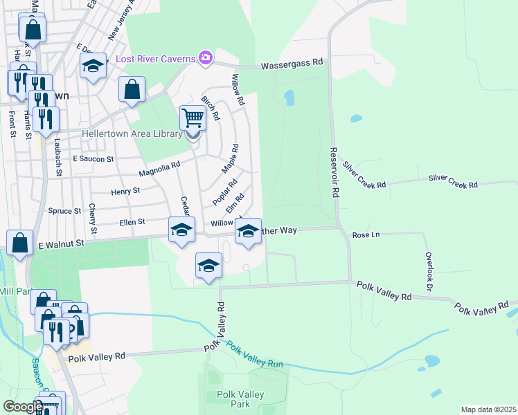 map of restaurants, bars, coffee shops, grocery stores, and more near 209 Willow Road in Hellertown