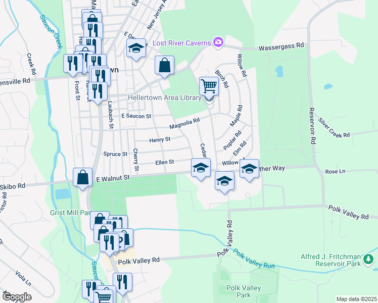 map of restaurants, bars, coffee shops, grocery stores, and more near 307 Tobias Drive in Hellertown