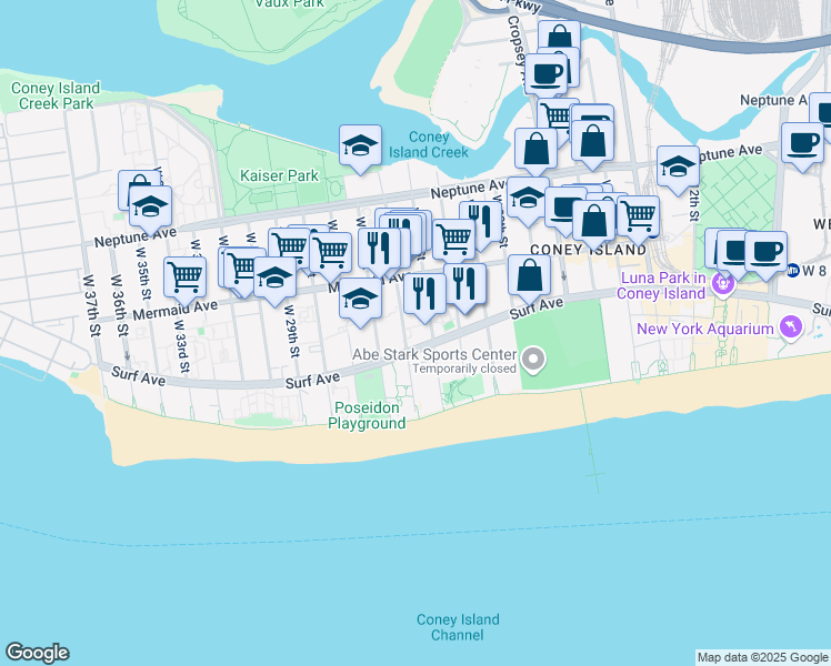 map of restaurants, bars, coffee shops, grocery stores, and more near 2964 West 23rd Street in Brooklyn